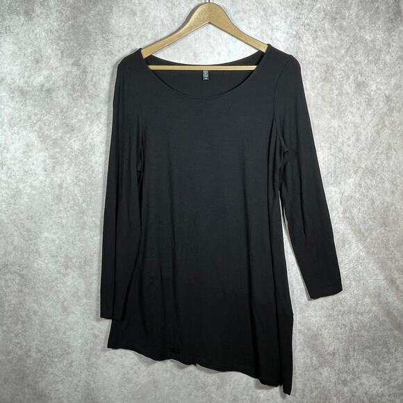 Eileen Fisher Tops - Eileen‎ Fisher Tunic Top Womens Size Large Black Long Sleeves Asymmetric Hem